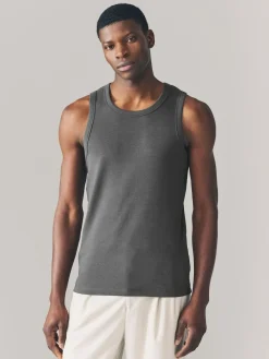 Online Next Slim Fit Ribbed Vest Grey