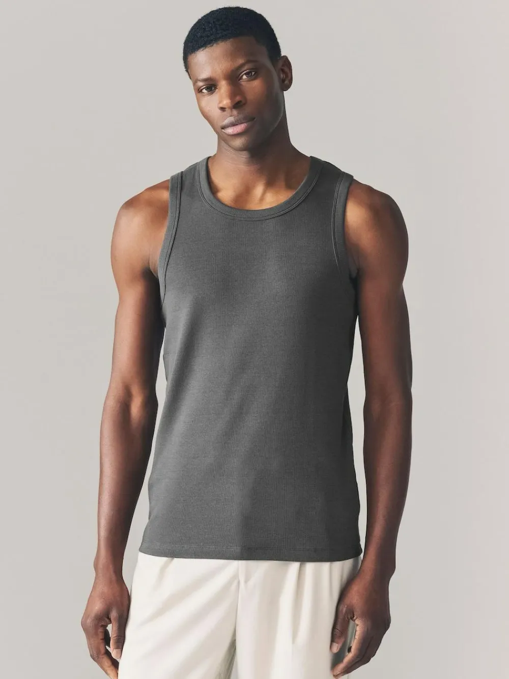 Online Next Slim Fit Ribbed Vest Grey