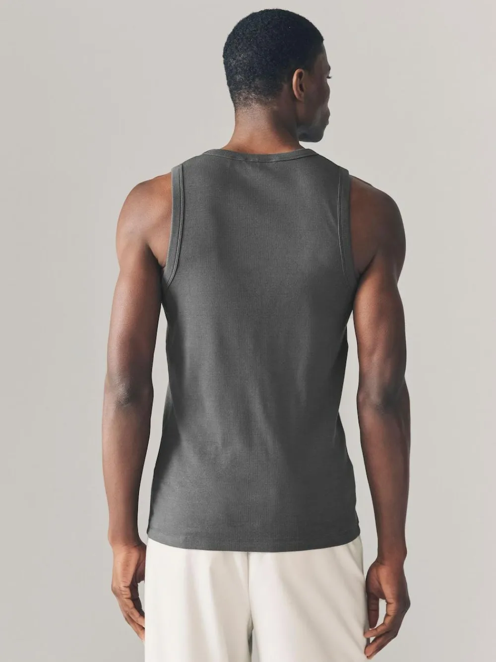 Online Next Slim Fit Ribbed Vest Grey