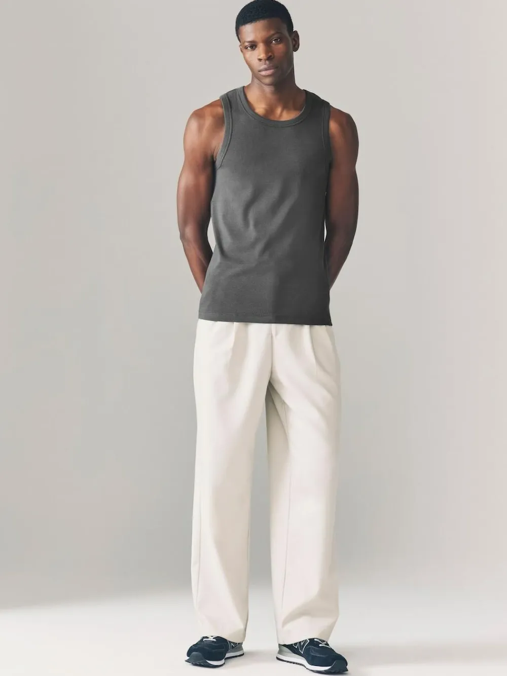 Online Next Slim Fit Ribbed Vest Grey