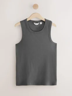 Online Next Slim Fit Ribbed Vest Grey