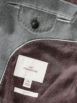 Next Slim Fit Signature Zignone Italian Wool Cashmere Blend Flannel Suit Jacket Grey