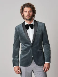 Next Slim Fit Velvet Blazer^ Grey Suits|Blazers & Formal Jackets