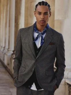 Discount Next Grey Slim Fit Wool Blend Herringbone Stripe Suit Jacket