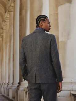 Discount Next Grey Slim Fit Wool Blend Herringbone Stripe Suit Jacket