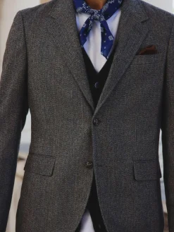 Discount Next Grey Slim Fit Wool Blend Herringbone Stripe Suit Jacket