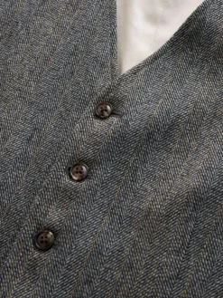 Next Grey Slim Fit Wool Blend Herringbone Stripe Suit Waistcoat^ Vests