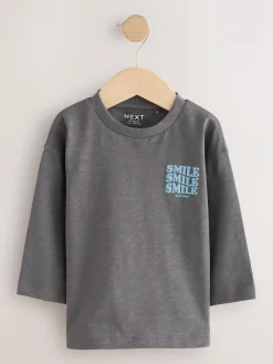 Next Grey Slogan Long Sleeves Semi Plain T-Shirt (3mths-7yrs)^BOY T-Shirts