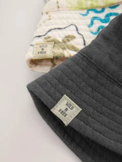 Online Next Grey Stampy Printed Woven Baby Bucket Hats 2 Pack (0mths-2yrs)