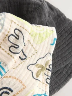 Online Next Grey Stampy Printed Woven Baby Bucket Hats 2 Pack (0mths-2yrs)