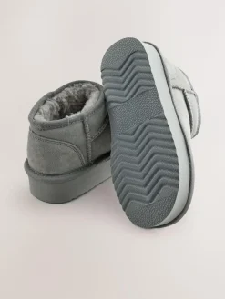 Hot Next Grey Standard Fit (F) Flatform Mini Warm Lined Water Repellent Suede Pull-On Boots