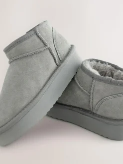 Hot Next Grey Standard Fit (F) Flatform Mini Warm Lined Water Repellent Suede Pull-On Boots