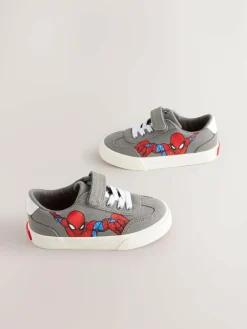Next Grey Standard Fit (F) Spiderman Touch Fastening Elastic Lace Trainers^ First Shoes
