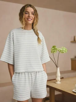Outlet Next Textured Short Pyjamas Grey Stripe