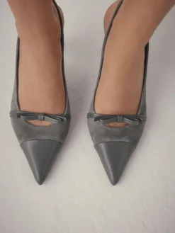 Next Forever Comfort® Leather Pointed Cutout Bow Slingback Heels^Women Heels