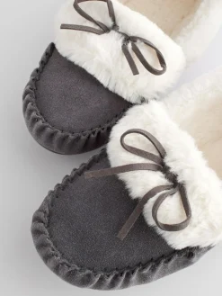 Next Grey Suede Moccasin Slippers^Women Slippers