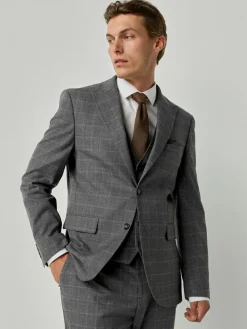 Next Grey Tailored Fit Check Flannel Suit Jacket^ Grey Suits