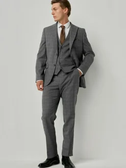 Next Grey Tailored Fit Check Flannel Suit Jacket^ Grey Suits