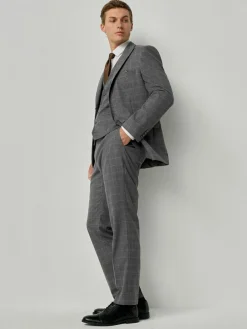 Next Grey Tailored Fit Check Flannel Suit Jacket^ Grey Suits