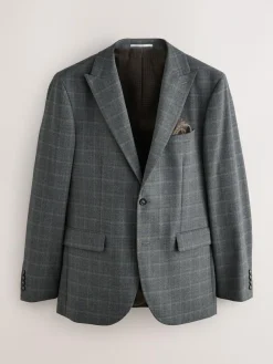 Next Grey Tailored Fit Check Flannel Suit Jacket^ Grey Suits