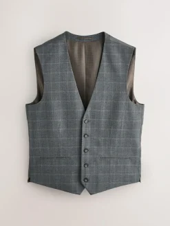 Sale Next Grey Tailored Fit Check Flannel Suit Waistcoat