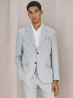 New Next Tailored Fit Linen Blend Texture Suit Jacket Grey