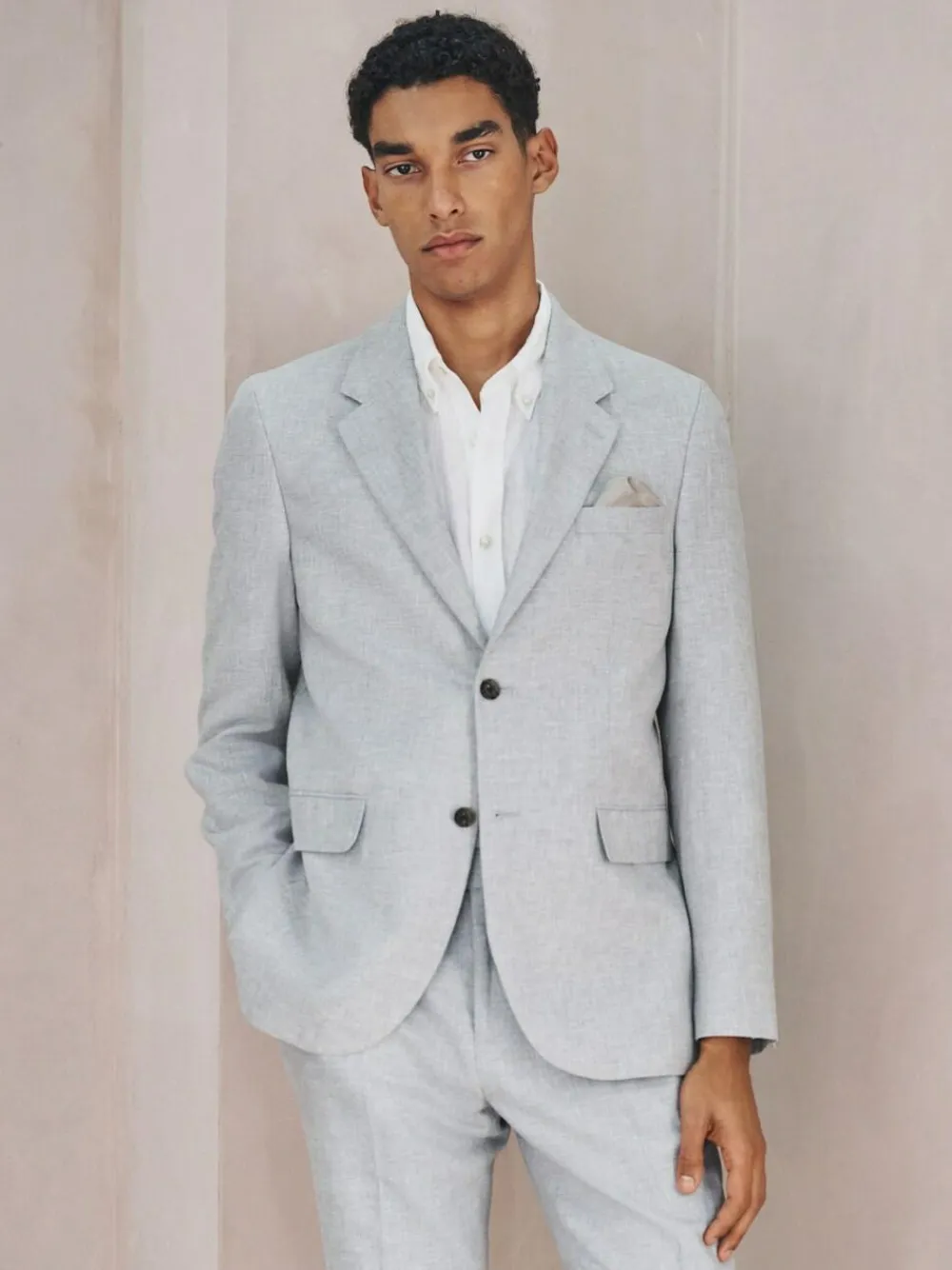 New Next Tailored Fit Linen Blend Texture Suit Jacket Grey