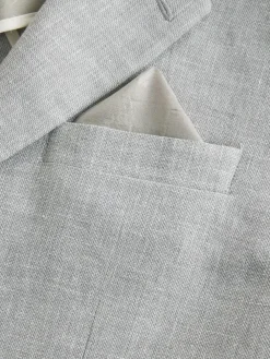 New Next Tailored Fit Linen Blend Texture Suit Jacket Grey