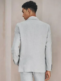 New Next Tailored Fit Linen Blend Texture Suit Jacket Grey