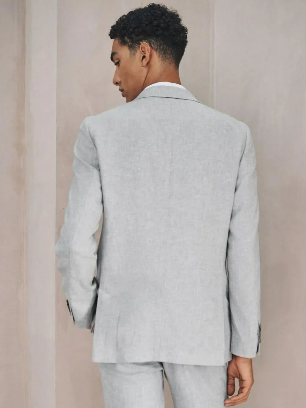 New Next Tailored Fit Linen Blend Texture Suit Jacket Grey