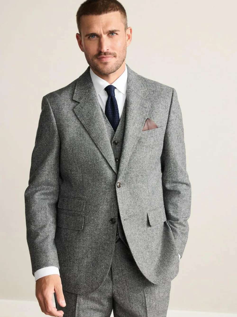 Next Tailored Fit Signature Abraham Moon 100% British Wool Donegal Suit Jacket^ Grey Suits|Blazers & Formal Jackets