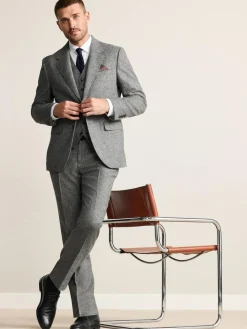 Next Tailored Fit Signature Abraham Moon 100% British Wool Donegal Suit Jacket^ Grey Suits|Blazers & Formal Jackets