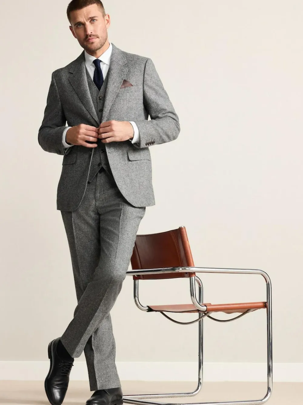 Next Tailored Fit Signature Abraham Moon 100% British Wool Donegal Suit Jacket^ Grey Suits|Blazers & Formal Jackets