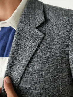 Next Grey Tailored Fit Wool Blend Check Texture Suit Jacket^ Grey Suits