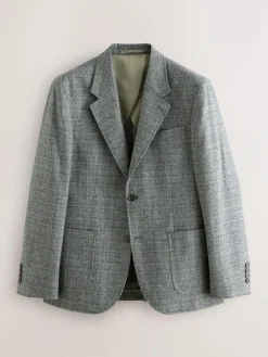 Next Grey Tailored Fit Wool Blend Check Texture Suit Jacket^ Grey Suits