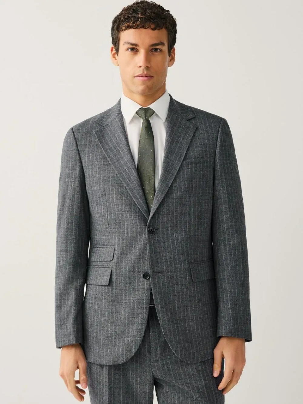 Online Next Grey Tailored Fit Wool Blend Stripe Suit Jacket