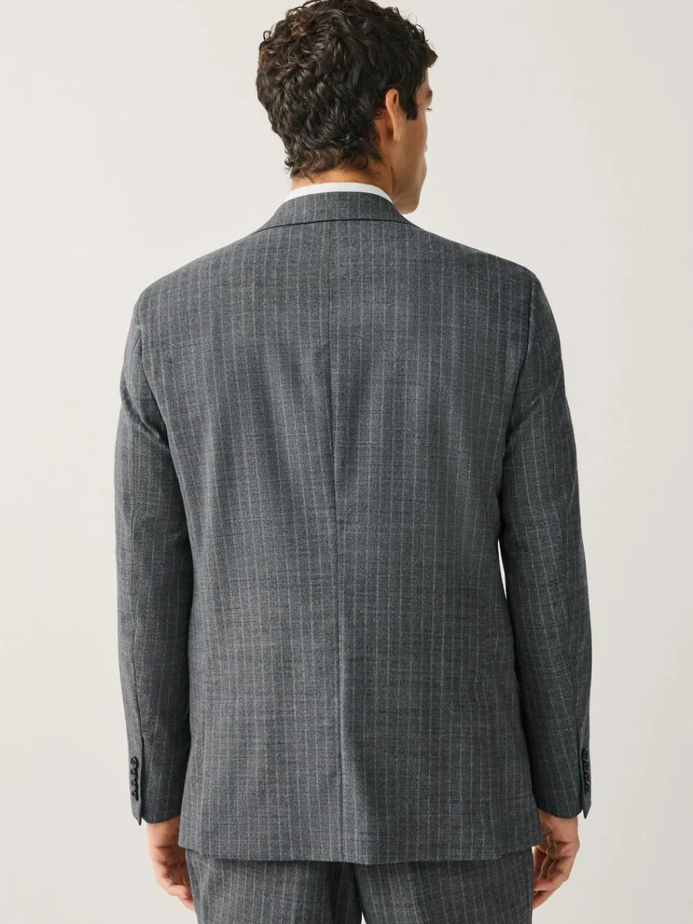 Online Next Grey Tailored Fit Wool Blend Stripe Suit Jacket