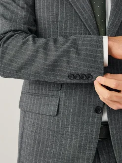 Online Next Grey Tailored Fit Wool Blend Stripe Suit Jacket