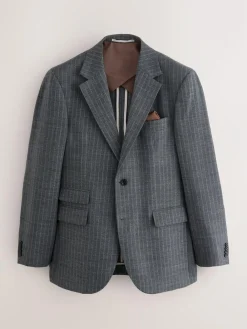 Online Next Grey Tailored Fit Wool Blend Stripe Suit Jacket