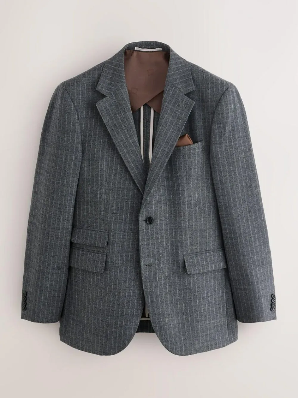 Online Next Grey Tailored Fit Wool Blend Stripe Suit Jacket