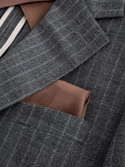 Online Next Grey Tailored Fit Wool Blend Stripe Suit Jacket