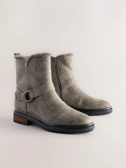 Next Forever Comfort® Faux Fur Hardware Ankle Boots^Women Wide Fit & Extra Wide Fit