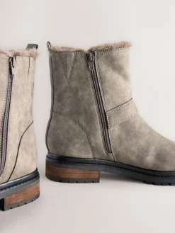 Next Forever Comfort® Faux Fur Hardware Ankle Boots^Women Wide Fit & Extra Wide Fit