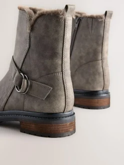 Next Forever Comfort® Faux Fur Hardware Ankle Boots^Women Wide Fit & Extra Wide Fit