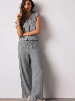 Discount Next Grey Tie Waist Wide Leg Trousers with Wool