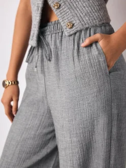 Discount Next Grey Tie Waist Wide Leg Trousers with Wool
