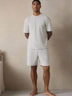 Online Next Towelling Short Sleeve Pyjamas Set Grey