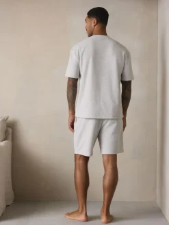 Online Next Towelling Short Sleeve Pyjamas Set Grey