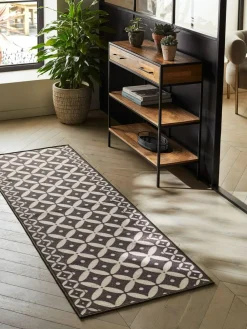 Next Grey Washable Tile Runner^ Rugs & Runners