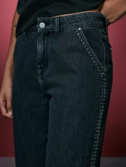 Clearance Next Grey Washed Black Embellished Studded High Rise Palazzo Wide Leg Jeans